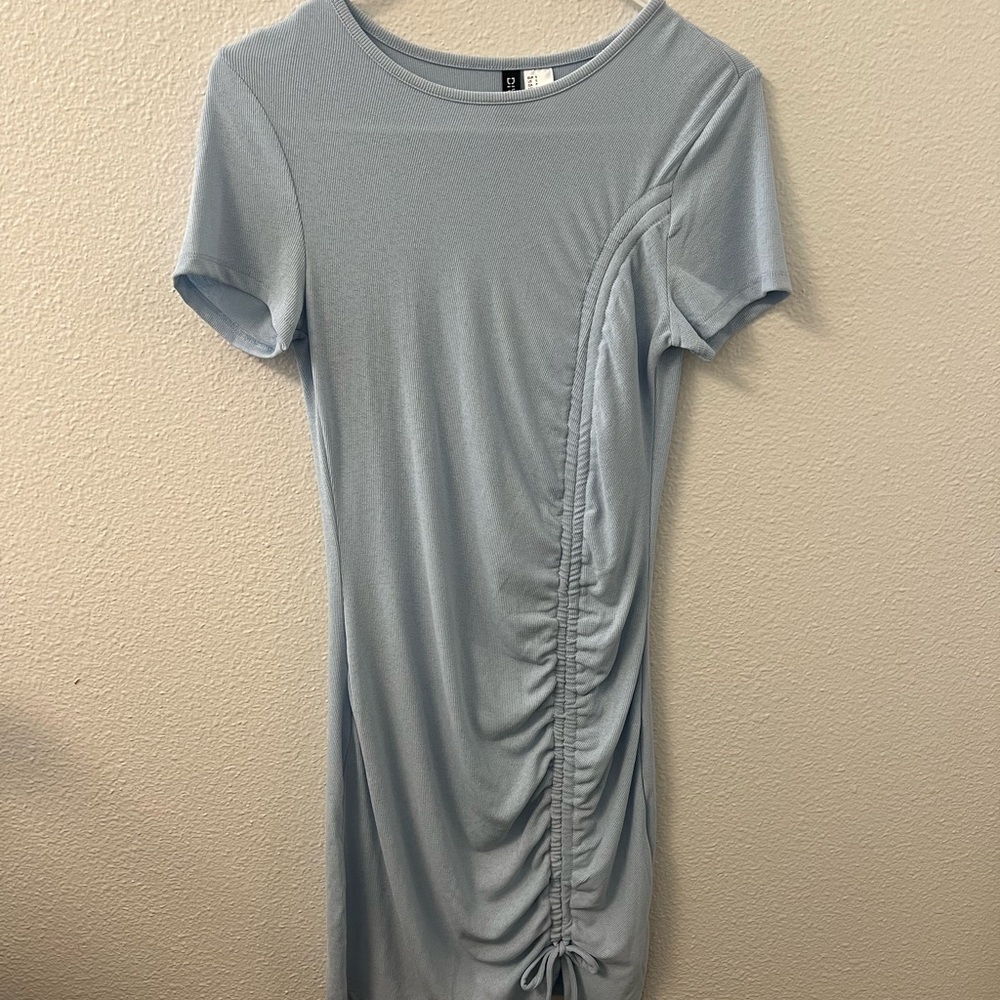 H&M Light Blue Ruched Bodycon Mini Dress
